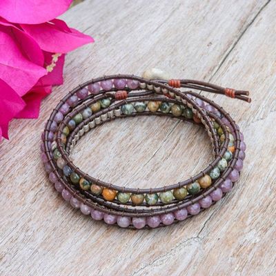 Alternate image for Bohemian-Inspired Jasper and Lepidolite Beaded Wrap Bracelet Mauve Wanderer
