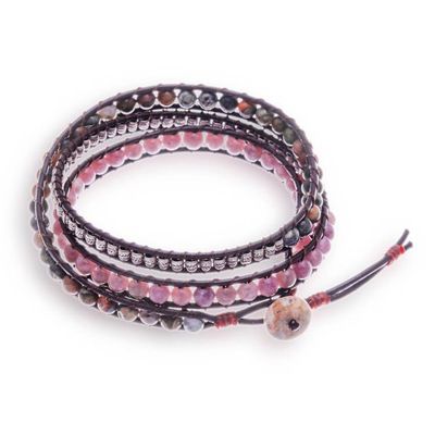 Alternate image for Bohemian-Inspired Jasper and Lepidolite Beaded Wrap Bracelet Mauve Wanderer