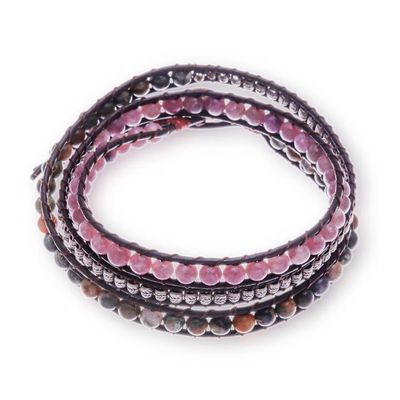 Alternate image for Bohemian-Inspired Jasper and Lepidolite Beaded Wrap Bracelet Mauve Wanderer