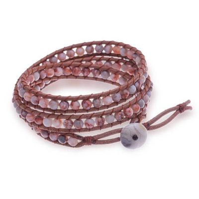 Alternate image for Leather-Accented Jasper Wrap Bracelet in Brown and Ivory Idyllic Melody