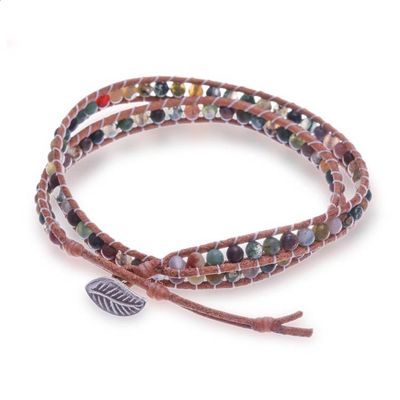 Alternate image for Thai-Made Jasper Gemstone Wrap Bracelet with Leafy Clasp Bohemian Leaf