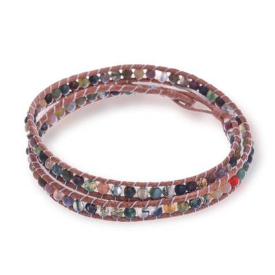 Alternate image for Thai-Made Jasper Gemstone Wrap Bracelet with Leafy Clasp Bohemian Leaf