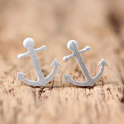 Alternate image for Sterling Silver Nautical Anchor Stud Earrings from Thailand Ship Anchors