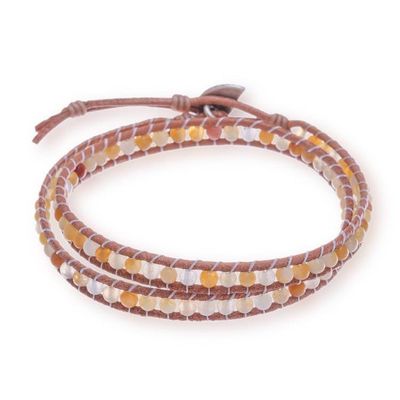 Alternate image for Handmade Honey Chalcedony and Leather Cord Wrap Bracelet Merry Leaf