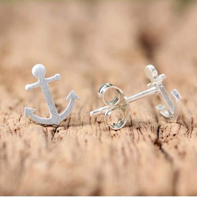 Alternate image for Sterling Silver Nautical Anchor Stud Earrings from Thailand Ship Anchors