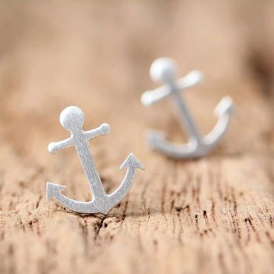 Alternate image for Sterling Silver Nautical Anchor Stud Earrings from Thailand Ship Anchors