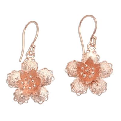 Primary image for Hand Crafted Rose Gold Plated Flower Dangle Earrings Star Flowers