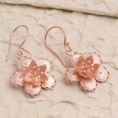 Alternate image for Hand Crafted Rose Gold Plated Flower Dangle Earrings Star Flowers