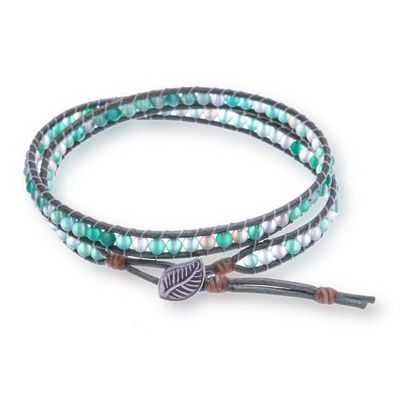 Alternate image for Turquoise-Toned Chalcedony Wrap Bracelet with Leafy Clasp Healing Leaf