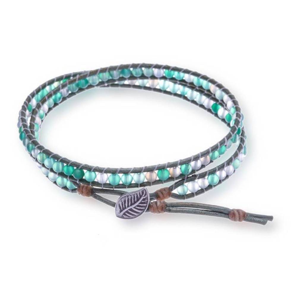 Turquoise-Toned Chalcedony Wrap Bracelet with Leafy Clasp 'Healing Leaf'