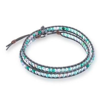 Alternate image for Turquoise-Toned Chalcedony Wrap Bracelet with Leafy Clasp Healing Leaf