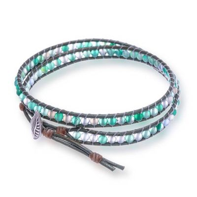 Alternate image for Turquoise-Toned Chalcedony Wrap Bracelet with Leafy Clasp Healing Leaf