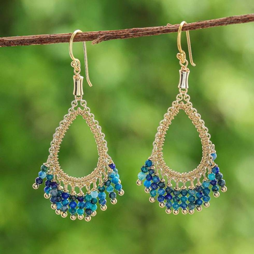 Thai-Made 18k Gold-Plated Quartz Beaded Chandelier Earrings 'Infinite Virtue'