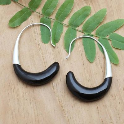 Primary image for Minimalist High-Polished Sterling Silver Half-Hoop Earrings Dark Queen