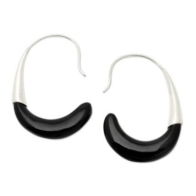 Alternate image for Minimalist High-Polished Sterling Silver Half-Hoop Earrings Dark Queen