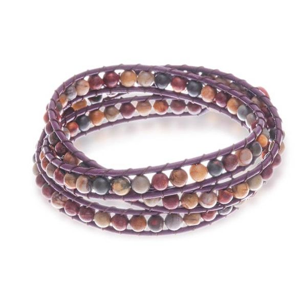 Alternate image for Jasper Wrap Bracelet with Brown Leather Cord from Thailand Brown Melody