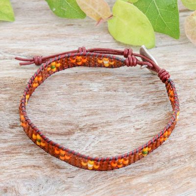 Alternate image for Leather and Glass Beaded Bracelet with Silver Button Closure Sunray Embrace