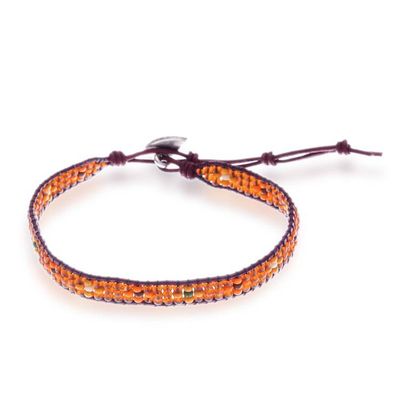 Alternate image for Leather and Glass Beaded Bracelet with Silver Button Closure Sunray Embrace