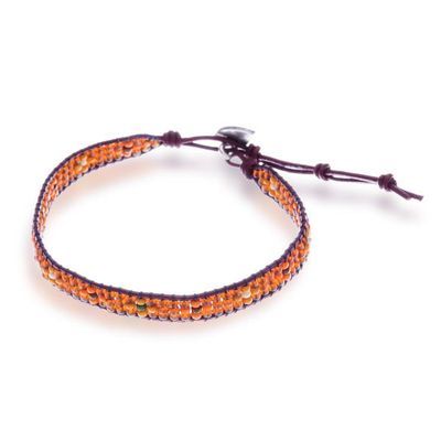 Alternate image for Leather and Glass Beaded Bracelet with Silver Button Closure Sunray Embrace