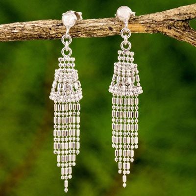 Alternate image for Ball Chain Sterling Silver Waterfall Earrings Thailand Raining Bells