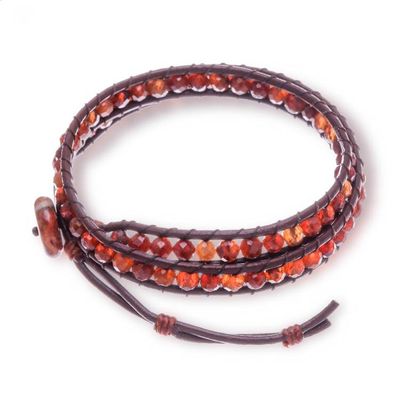 Alternate image for Warm-Toned Natural Adalusite and Jasper Beaded Wrap Bracelet Wrapped by Fire