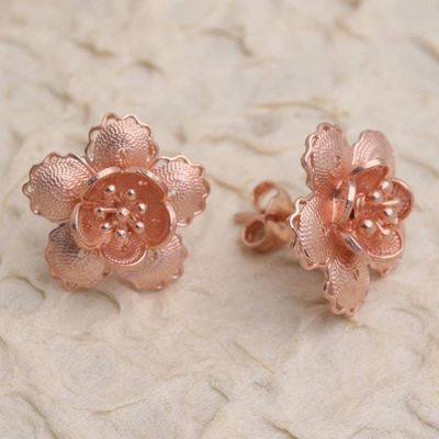 Alternate image for Hand Crafted Rose Gold Plated Flower Button Earrings Charming Flowers