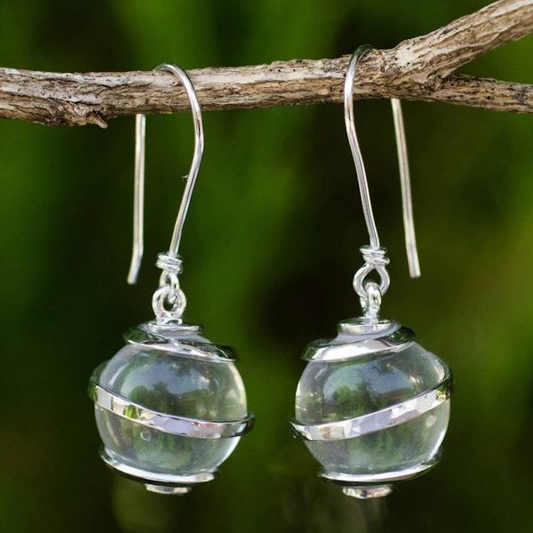 Alternate image for Hand Crafted Clear Quartz and Sterling Silver Earrings Silver Raindrops