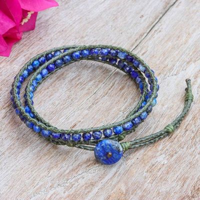 Alternate image for Blue Lapis Lazuli Beaded Wrap Bracelet with Leather Accents Wrapped by Truth
