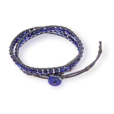 Alternate image for Blue Lapis Lazuli Beaded Wrap Bracelet with Leather Accents Wrapped by Truth