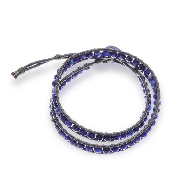 Alternate image for Blue Lapis Lazuli Beaded Wrap Bracelet with Leather Accents Wrapped by Truth