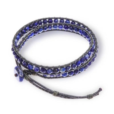 Alternate image for Blue Lapis Lazuli Beaded Wrap Bracelet with Leather Accents Wrapped by Truth
