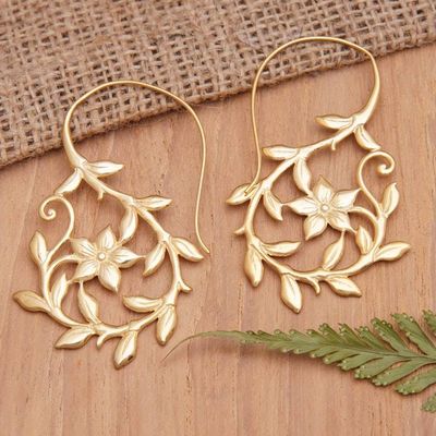 Primary image for Polished Nature-Themed 18k Gold-Plated Drop Earrings Orchid Essence