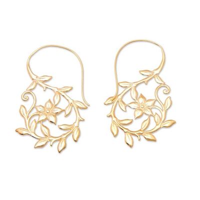 Alternate image for Polished Nature-Themed 18k Gold-Plated Drop Earrings Orchid Essence