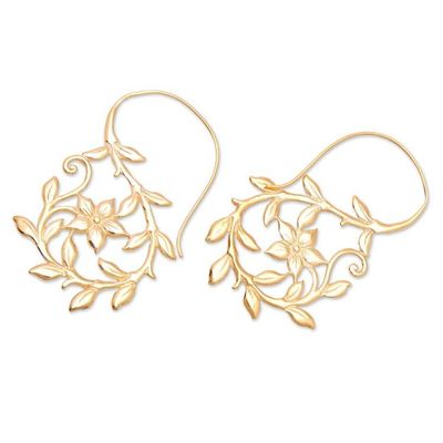 Alternate image for Polished Nature-Themed 18k Gold-Plated Drop Earrings Orchid Essence