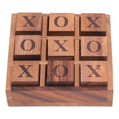 Alternate image for Handcrafted Geometric 9-Piece Raintree Wood Tic-Tac-Toe Game Cube Strategy