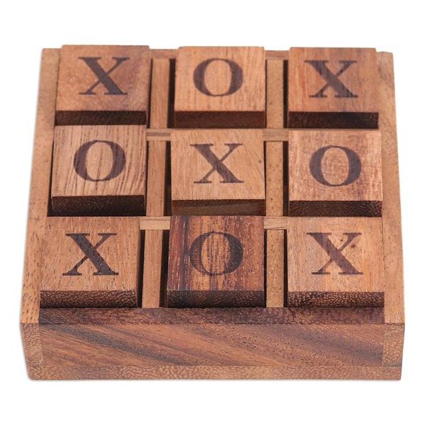 Alternate image for Handcrafted Geometric 9-Piece Raintree Wood Tic-Tac-Toe Game Cube Strategy