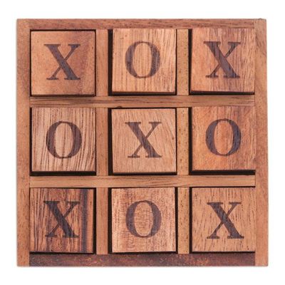 Alternate image for Handcrafted Geometric 9-Piece Raintree Wood Tic-Tac-Toe Game Cube Strategy
