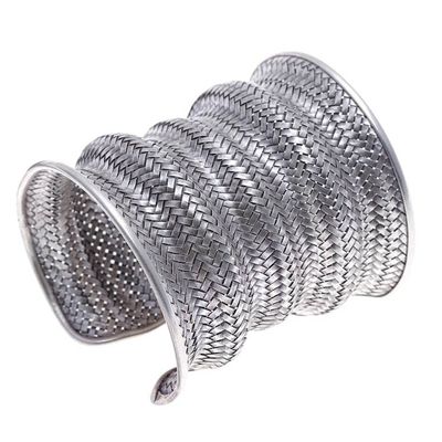 Alternate image for Sterling Silver Long Cuff Bracelet with Basketweave Pattern Manor Memories