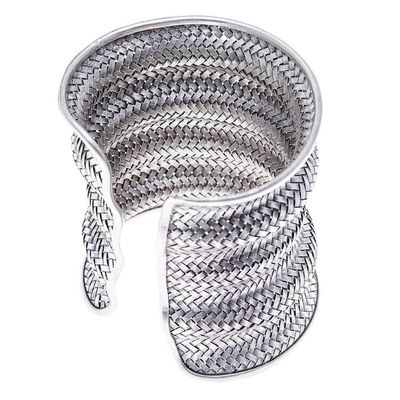 Alternate image for Sterling Silver Long Cuff Bracelet with Basketweave Pattern Manor Memories