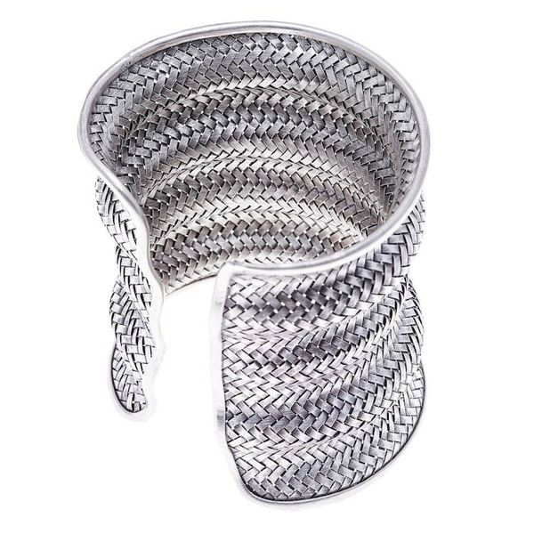 Alternate image for Sterling Silver Long Cuff Bracelet with Basketweave Pattern Manor Memories