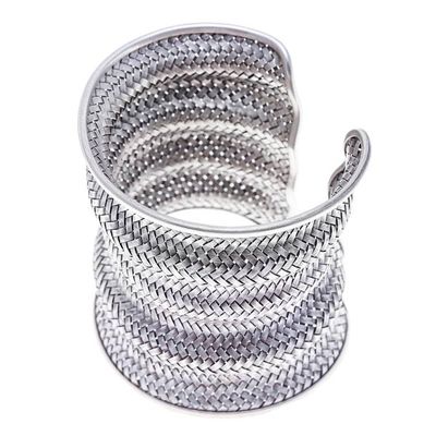 Alternate image for Sterling Silver Long Cuff Bracelet with Basketweave Pattern Manor Memories