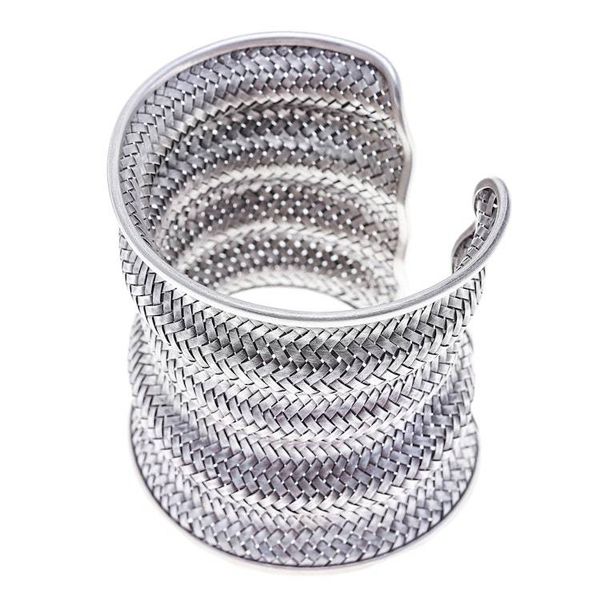 Alternate image for Sterling Silver Long Cuff Bracelet with Basketweave Pattern Manor Memories