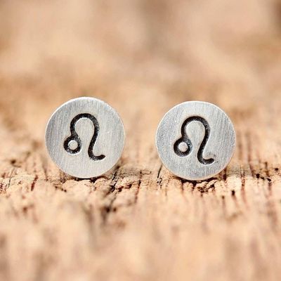Alternate image for Sterling Silver Leo Stud Earrings from Thailand Satin Leo