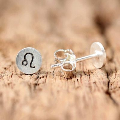 Alternate image for Sterling Silver Leo Stud Earrings from Thailand Satin Leo