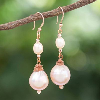 Alternate image for Rose Gold-Plated Cultured Pearl Dangle Earrings Sea Glow