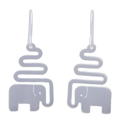 Alternate image for Womens Sterling Silver Dangle Earrings Trumpeting Elephant