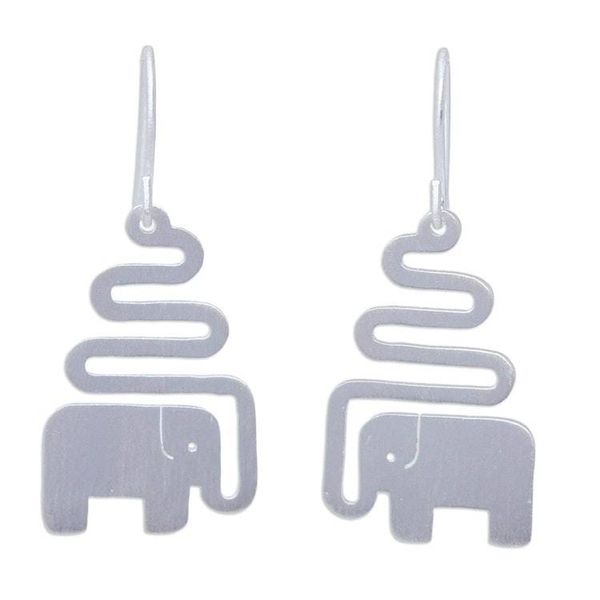 Alternate image for Womens Sterling Silver Dangle Earrings Trumpeting Elephant