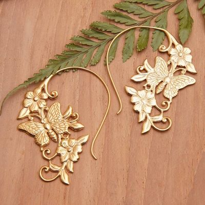 Primary image for Butterfly and Floral-Themed 18k Gold-Plated Drop Earrings Butterfly Heaven