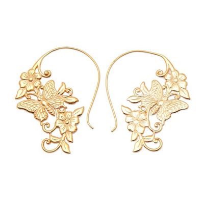 Alternate image for Butterfly and Floral-Themed 18k Gold-Plated Drop Earrings Butterfly Heaven