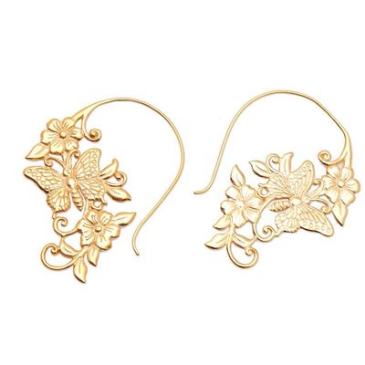 Alternate image for Butterfly and Floral-Themed 18k Gold-Plated Drop Earrings Butterfly Heaven